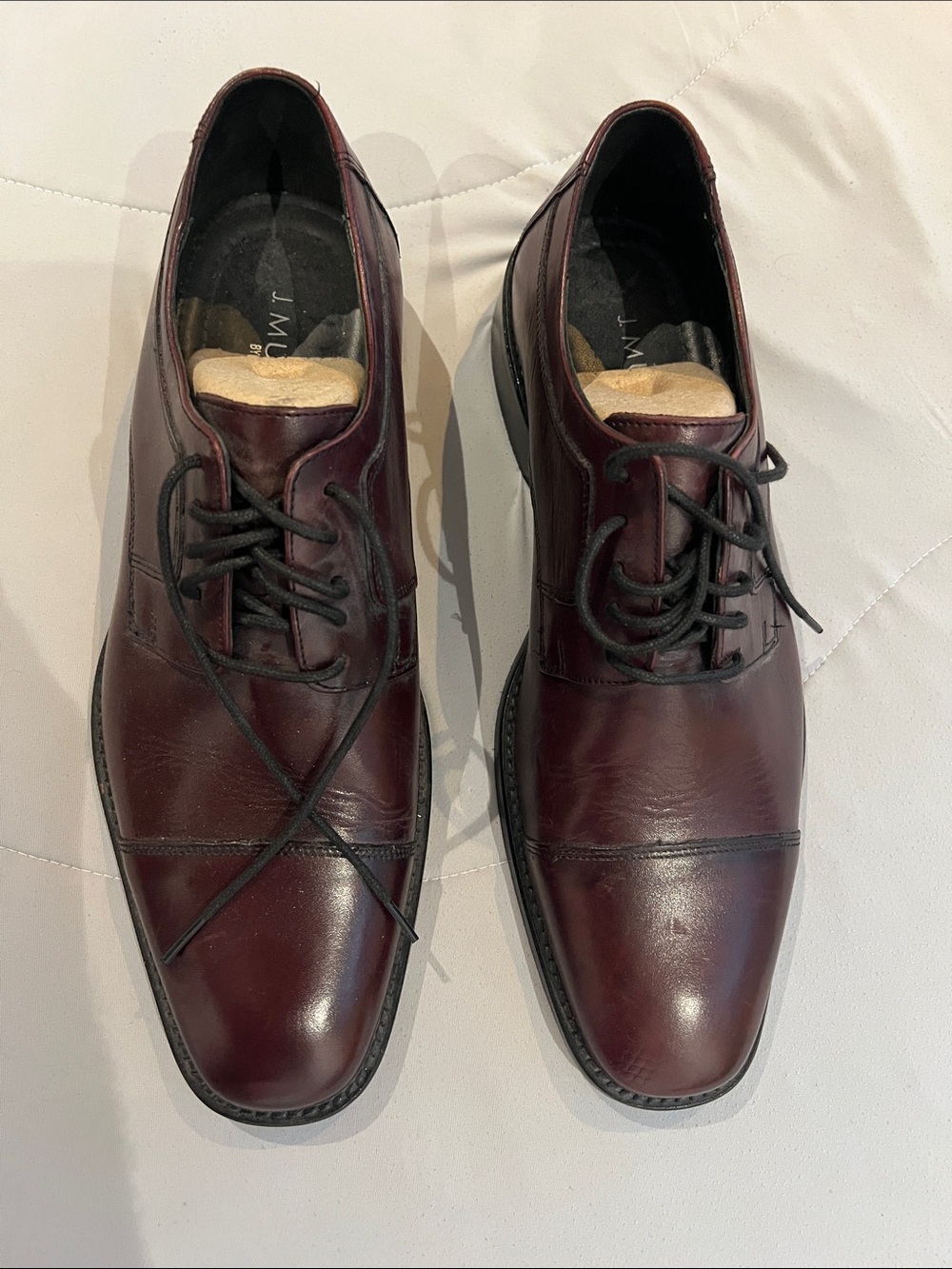 Johnston & Murphy Burgundy Cap-Toe Derby Lace-Ups